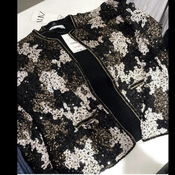 Zara Open Front Sequin Knit Cardigan Jacket - Picture 3 of 10